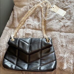 Urban Expressions Black Quilted Shoulder Bag with Gold Chain